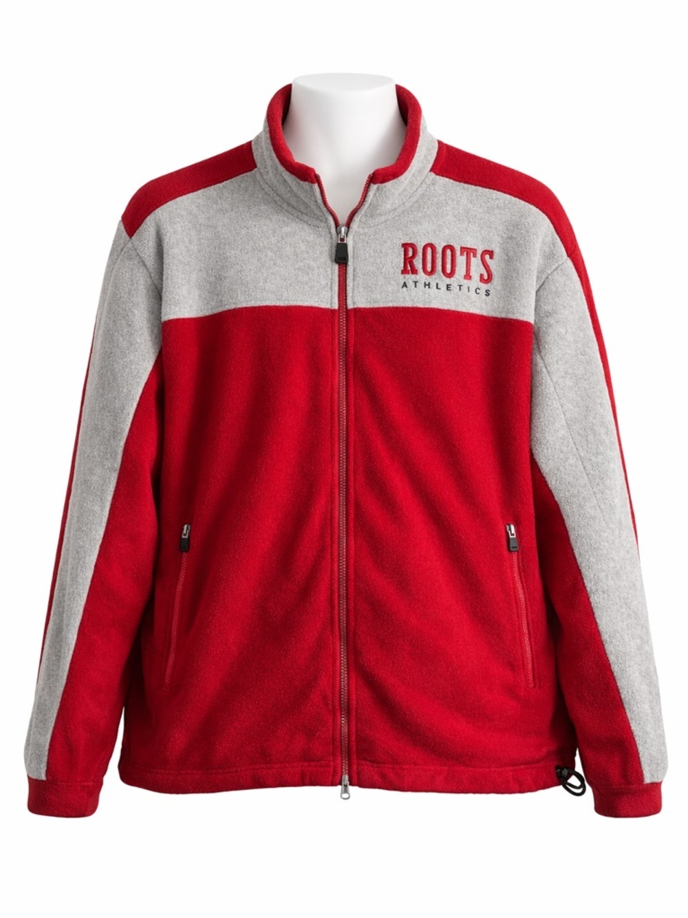 Size‎ L Roots Men’s Fleece Jacket Red Grey Full Zip Athletic Y2K Style